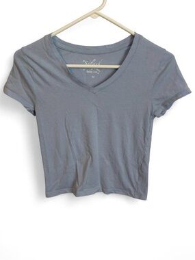 Splash Junior V Neck Baby Tee Crop Top Light Blue Gray Size Medium